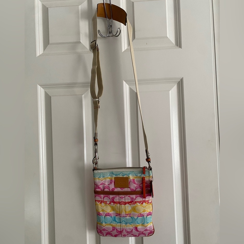 Colorful Striped Crossbody Coach Purse